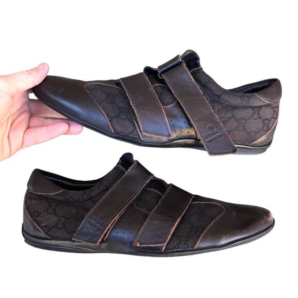 GUCCI Shoes Brown Guccissima Leather Velcro Sneakers Size 44 AUTHENTIC - Picture 2 of 16